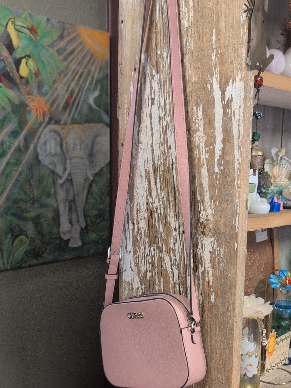 GUESS Blush Pink Crossbody Bag with Gold Accents